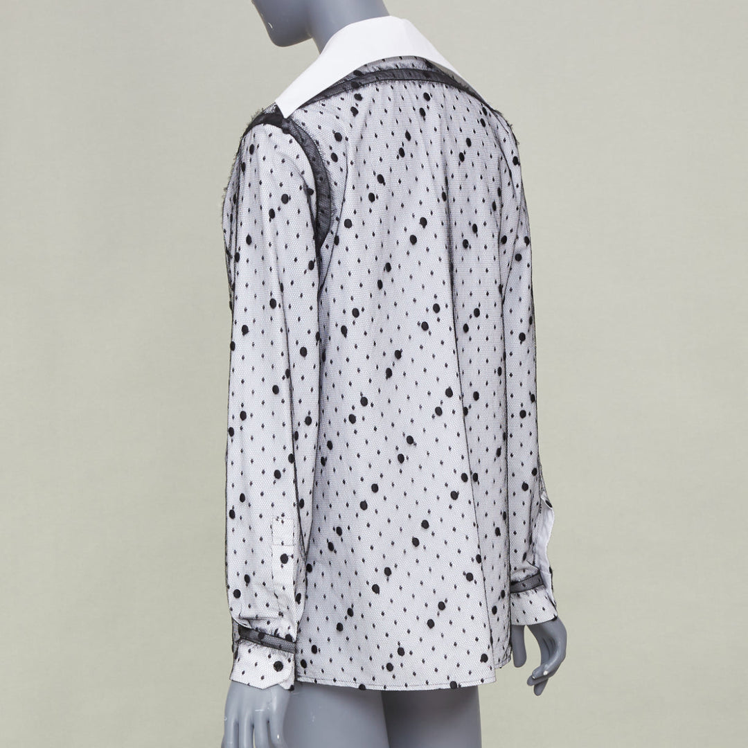 VALENTINO 2021 Point Esprit white black polka dot tulle bow cotton shirt IT38 XS