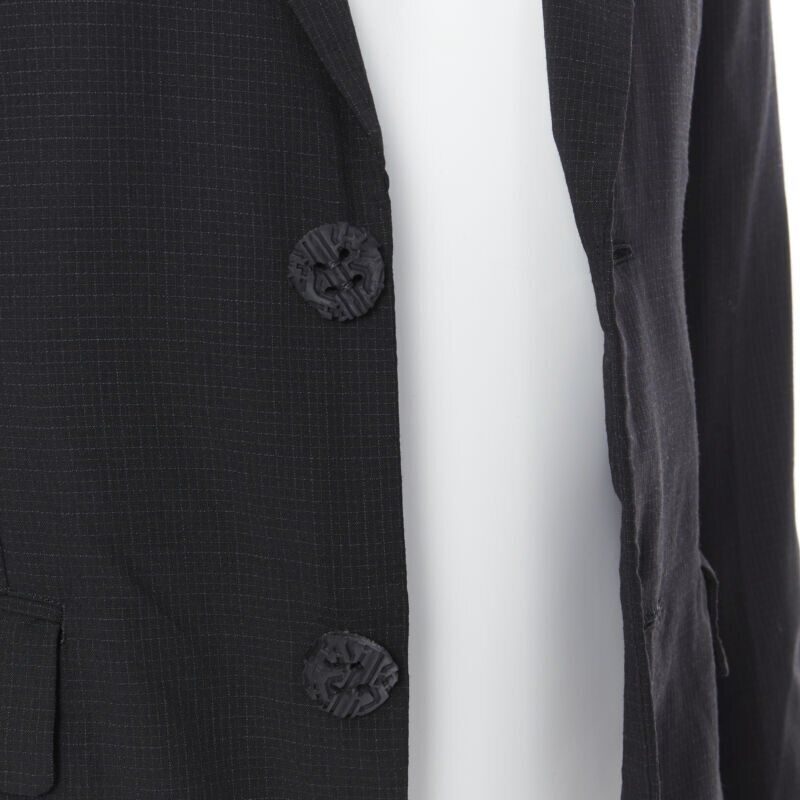COMME DES GARCONS HOMME PLUS black check rubber buttons blazer jacket XS