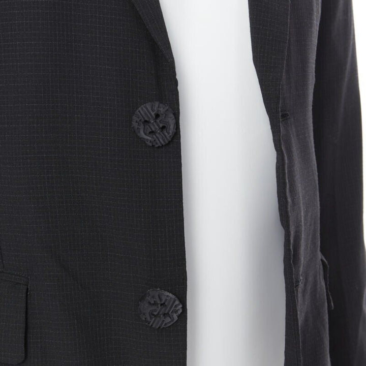 COMME DES GARCONS HOMME PLUS black check rubber buttons blazer jacket XS