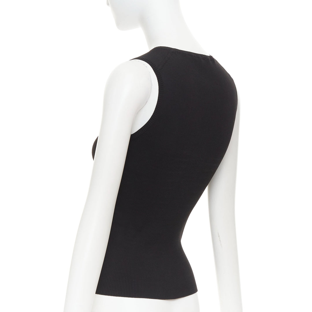 HERMES Vintage black cotton ribbed body con round neck vest XS