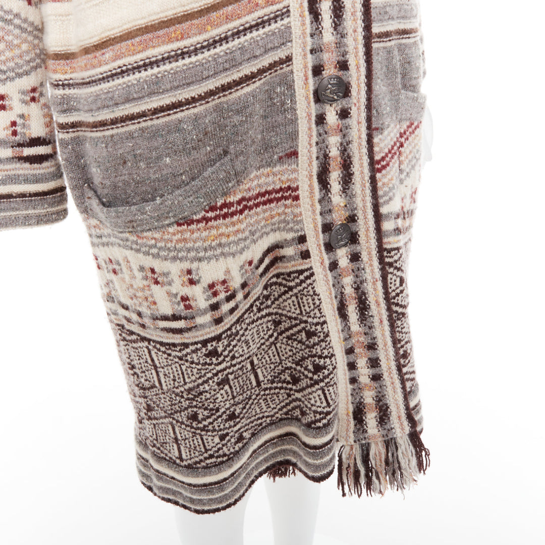 ETRO brown burgundy nude wool silk ethnic knit cardigan coat IT40 S