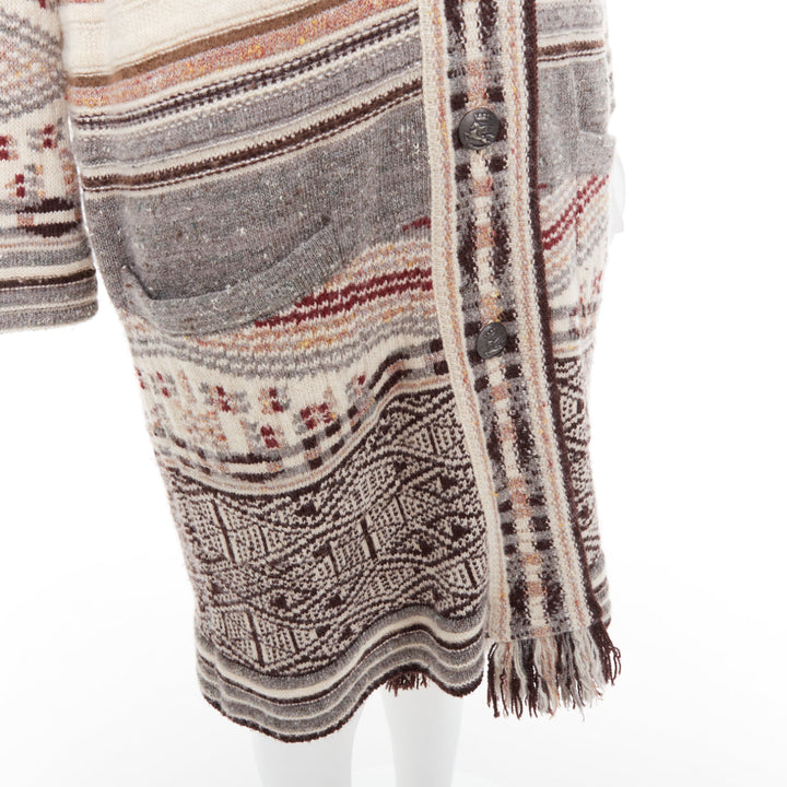 ETRO brown burgundy nude wool silk ethnic knit cardigan coat IT40 S