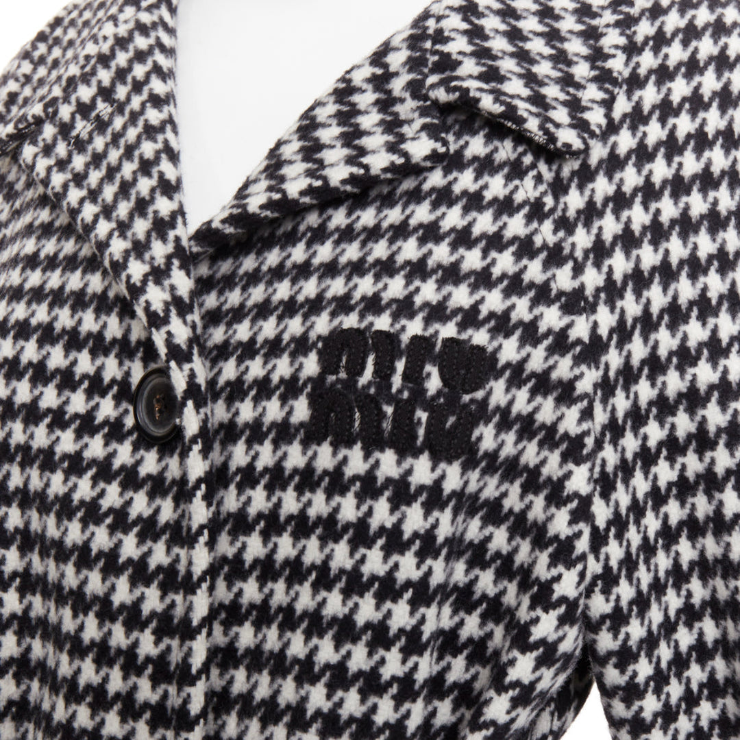 MIU MIU 2022 Pied De Poule houndstooth virgin wool logo applique coat IT38 XS