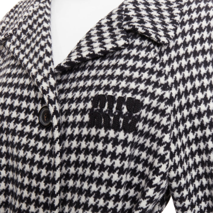MIU MIU 2022 Pied De Poule houndstooth virgin wool logo applique coat IT38 XS