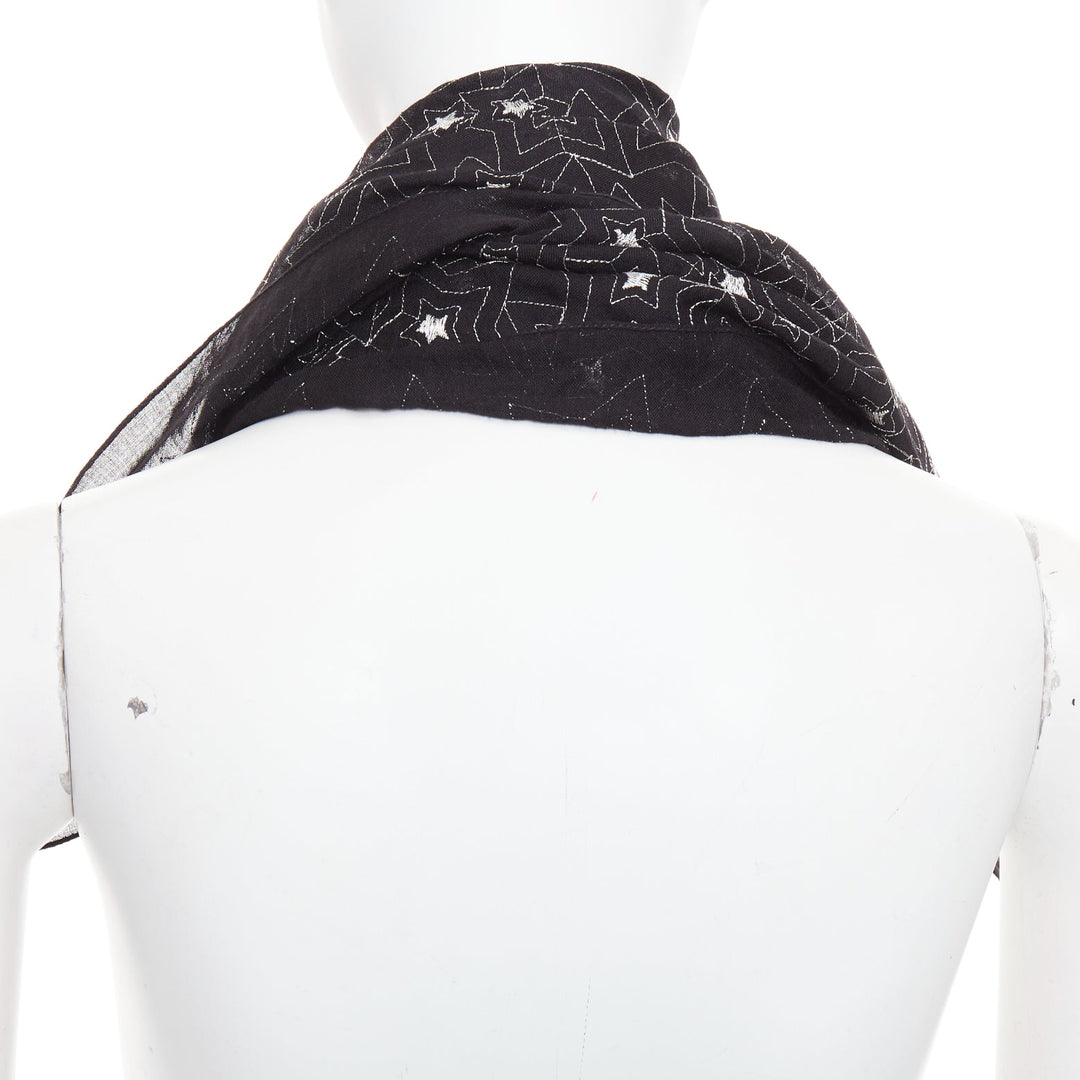 SAINT LAURENT black silver star embroidery lightweight square scarf