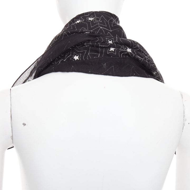 SAINT LAURENT black silver star embroidery lightweight square scarf