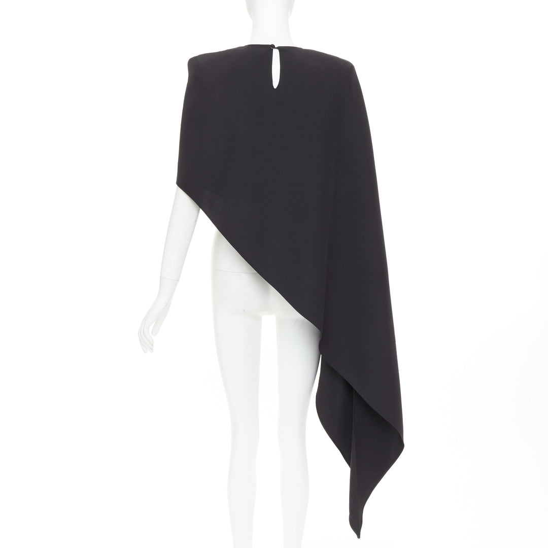 ALEXANDRE VAUTHIER AW2023 black crepe padded shoulder asymmetric drape top