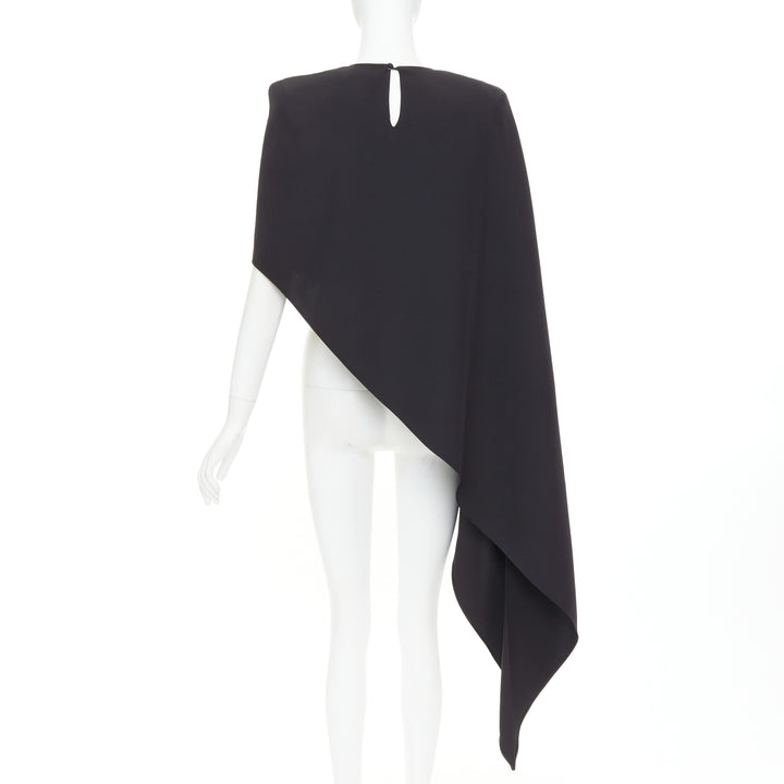 ALEXANDRE VAUTHIER AW2023 black crepe padded shoulder asymmetric drape top