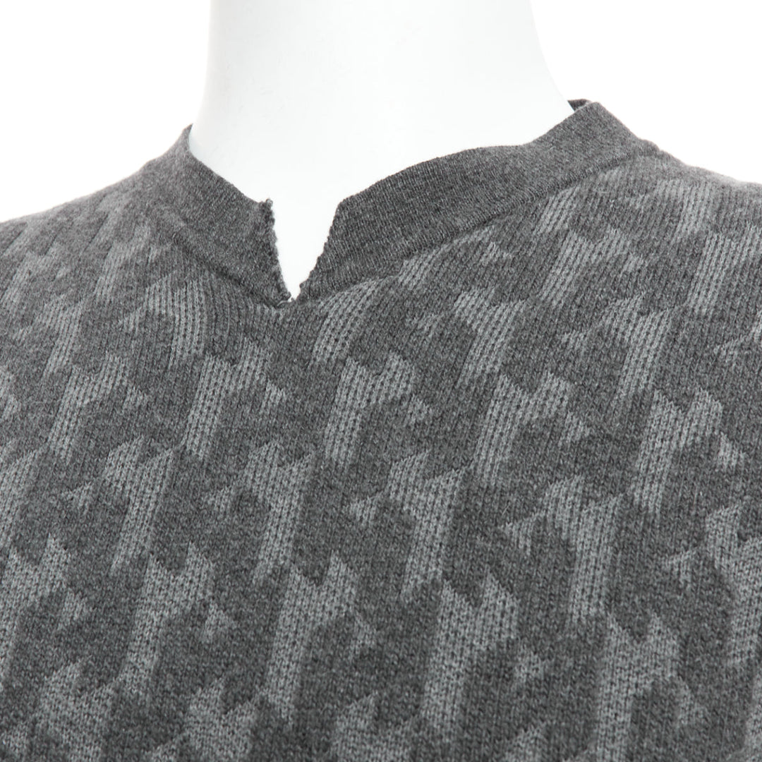 HERMES grey merino wool cashmere H monogram intarsia sweater L