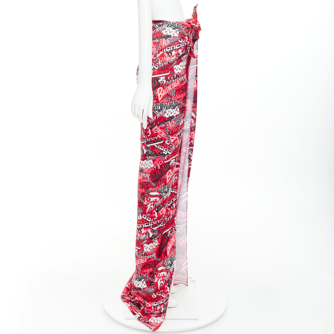 BALENCIAGA Demna 2019 Runway red all collage self tie wrap maxi skirt FR34 XS