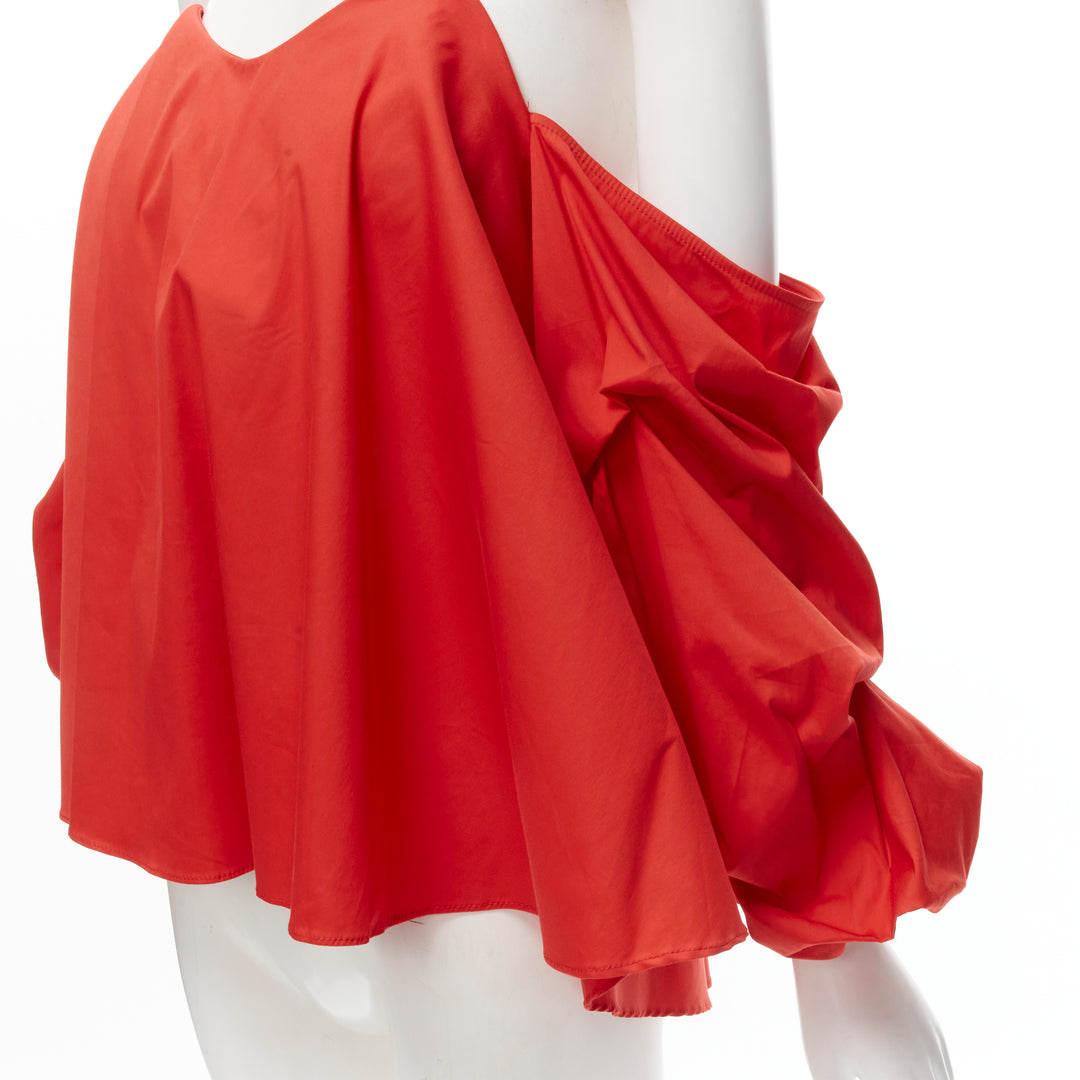 CAROLINE CONSTAS red strapless puff sleeves flared sweetheart corset top M