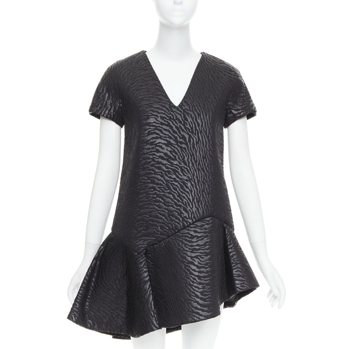 MSGM black tiger stripe neoprene asymmetric flounce mini dress IT42 M
