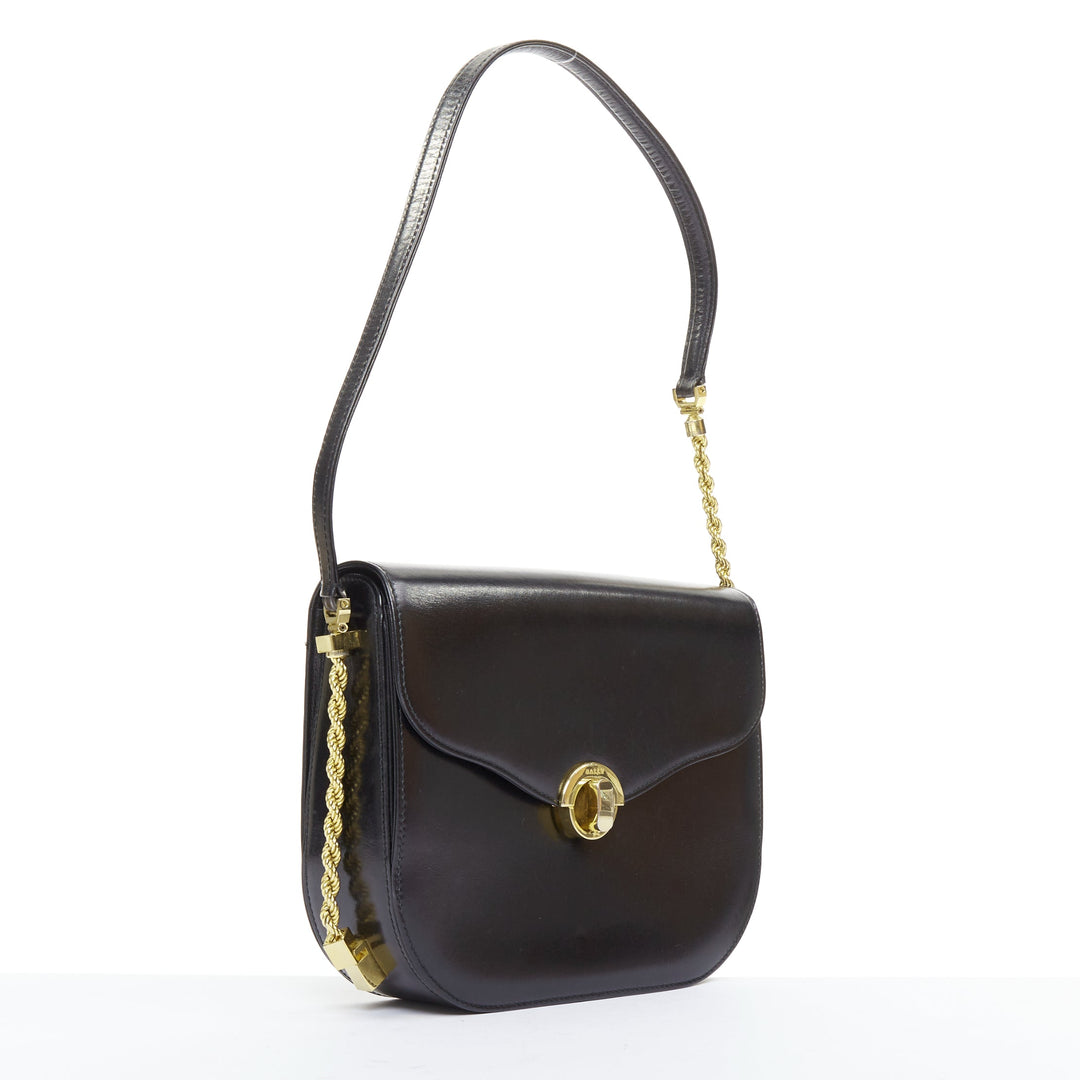 BALLY Vintage black smooth leather gold turnlock chain flap box bag