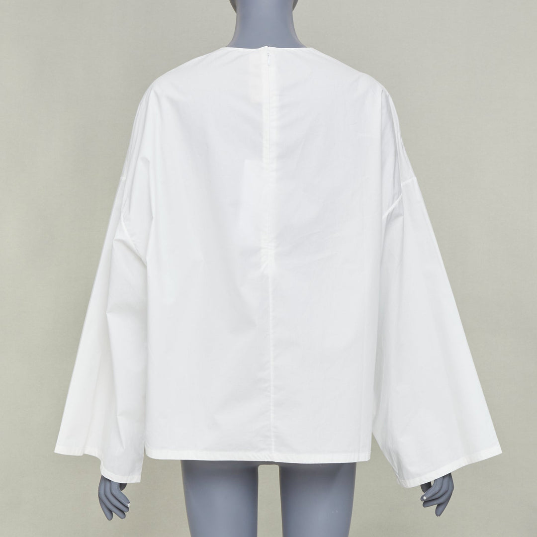 MARNI white cotton crew neck wide boxy bell sleeve blouse top IT40 S