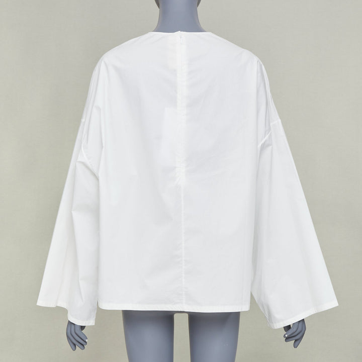 MARNI white cotton crew neck wide boxy bell sleeve blouse top IT40 S