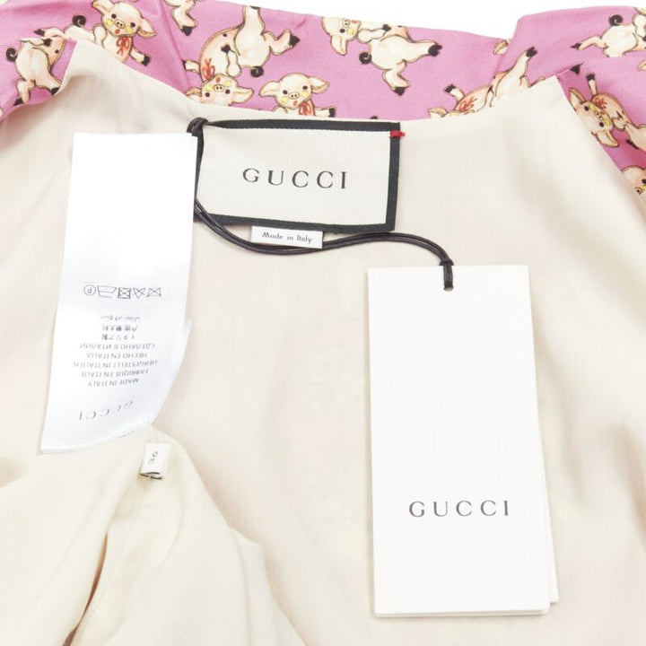 GUCCI CNY 2019 100% silk pink piggy print cropped pajama shirt IT36 XS rare