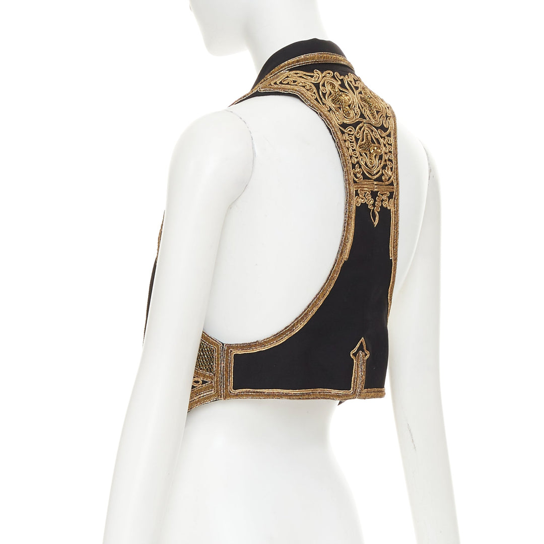 SAINT LAURENT 2017 gold sequins rope bead embellished waistcoat vest FR36 S