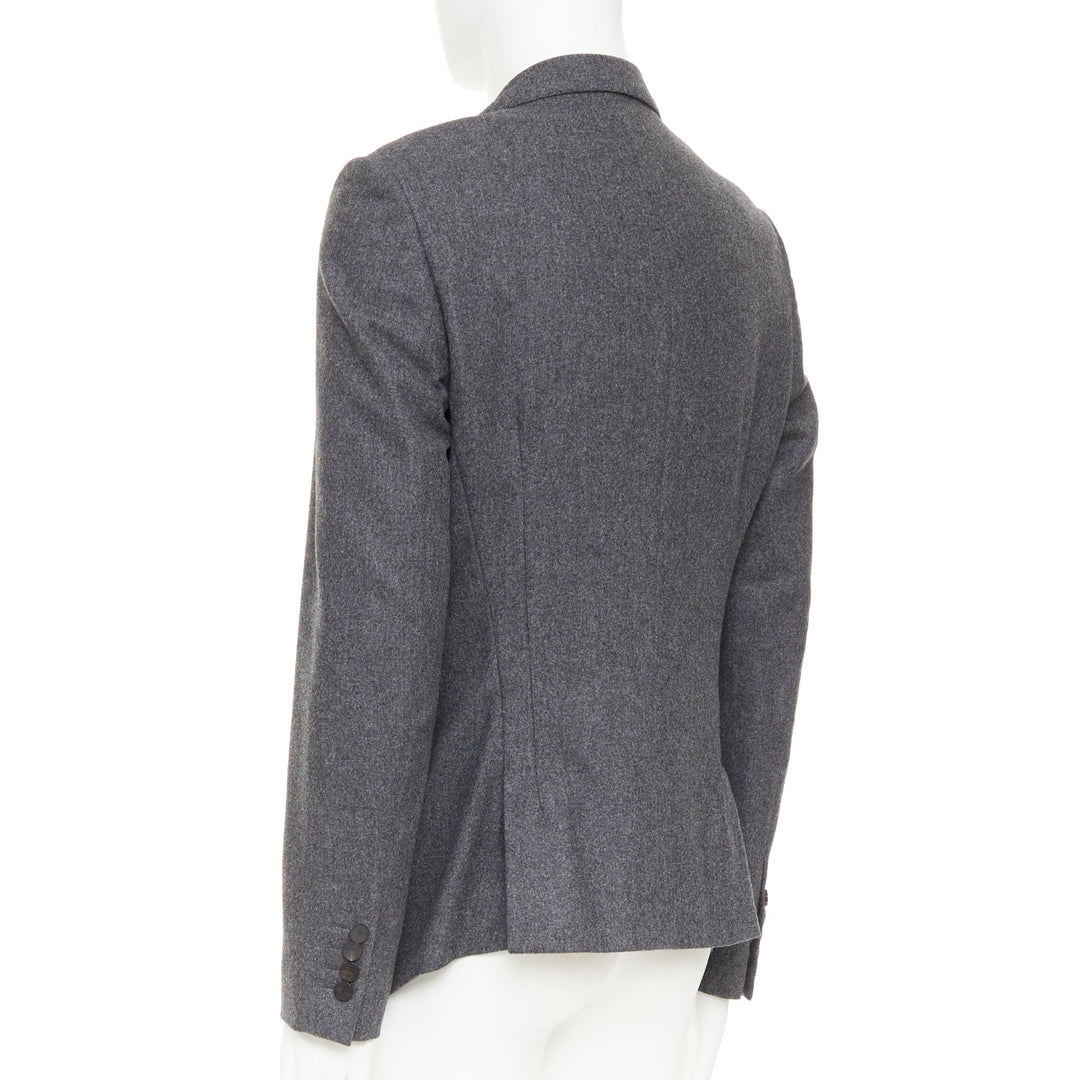 LANVIN grey speckled wool exposed darts single button blazer EU50 L