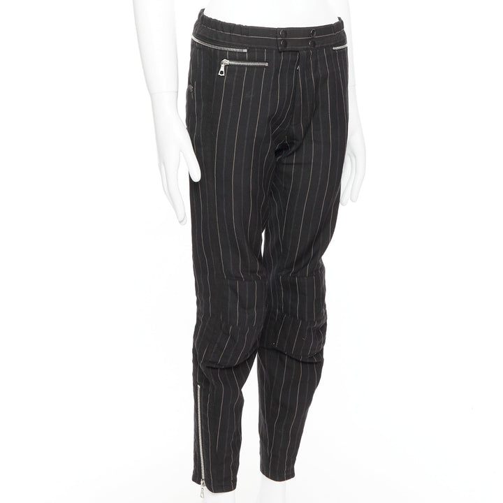 rare DRIES VAN NOTEN navy khaki 100% wool striped twill zip detail pants IT46 S