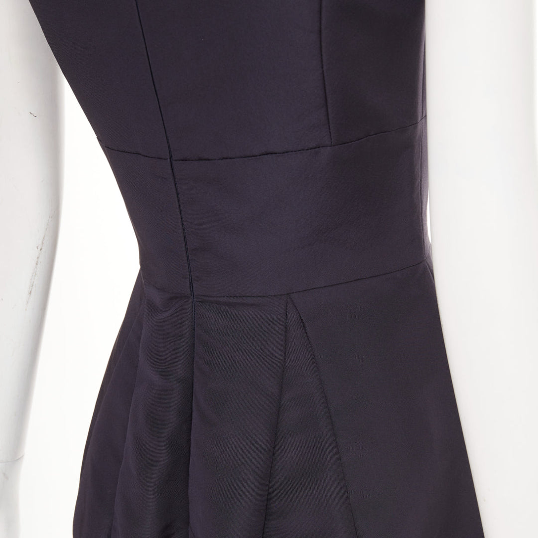 OSCAR DE LA RENTA R015 pleated side tulip skirt navy silk faille dress US0 XXS