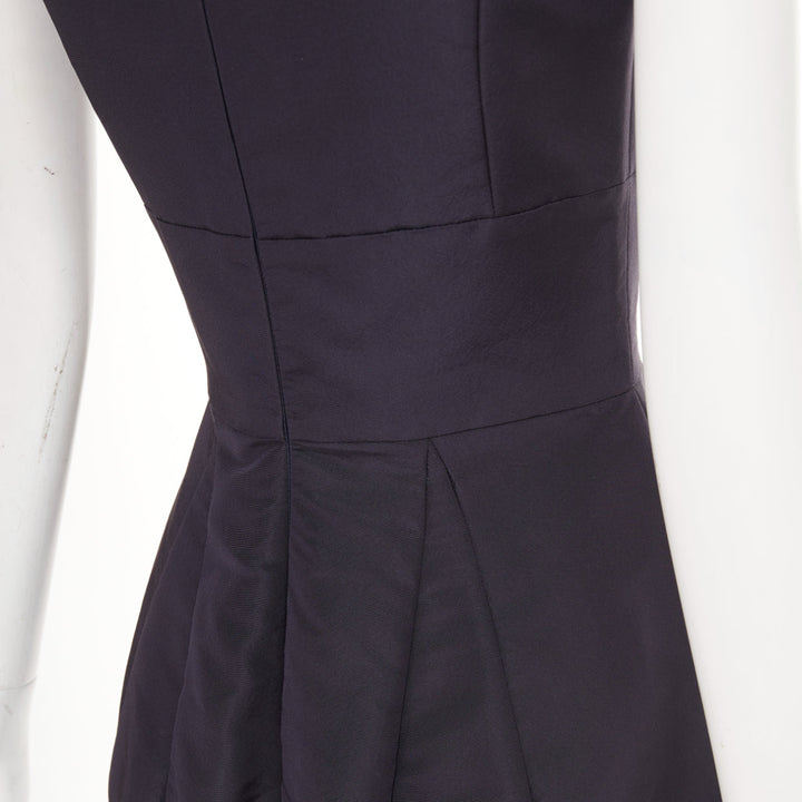 OSCAR DE LA RENTA R015 pleated side tulip skirt navy silk faille dress US0 XXS