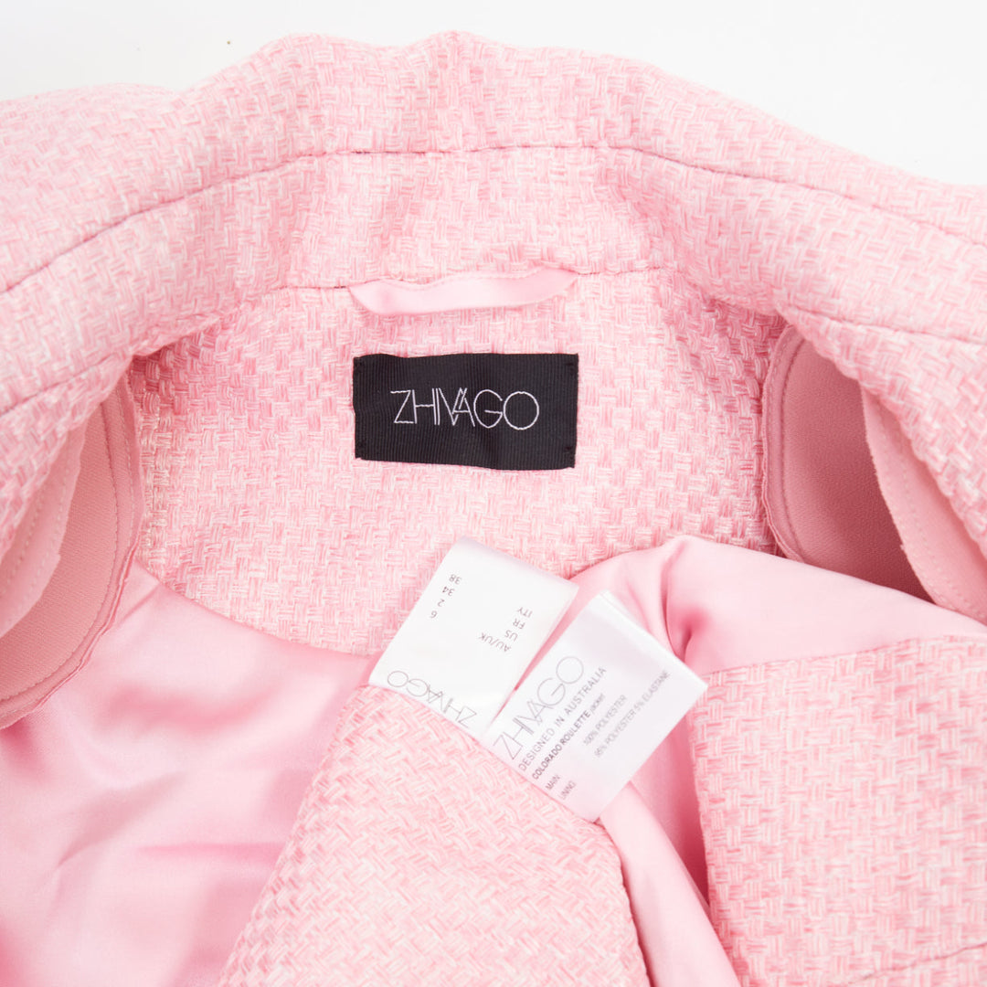ZHIVAGO Colorado Roulette pink cotton jacquard gold chain trim jacket UK6 XS