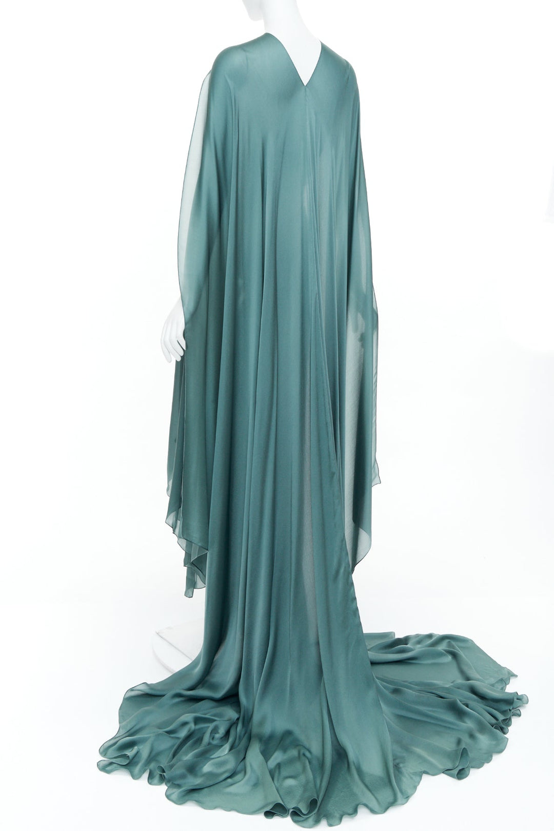 ALEXANDRE VAUTHIER COUTURE 2020 Runway petrol jewel green strapless cape gown