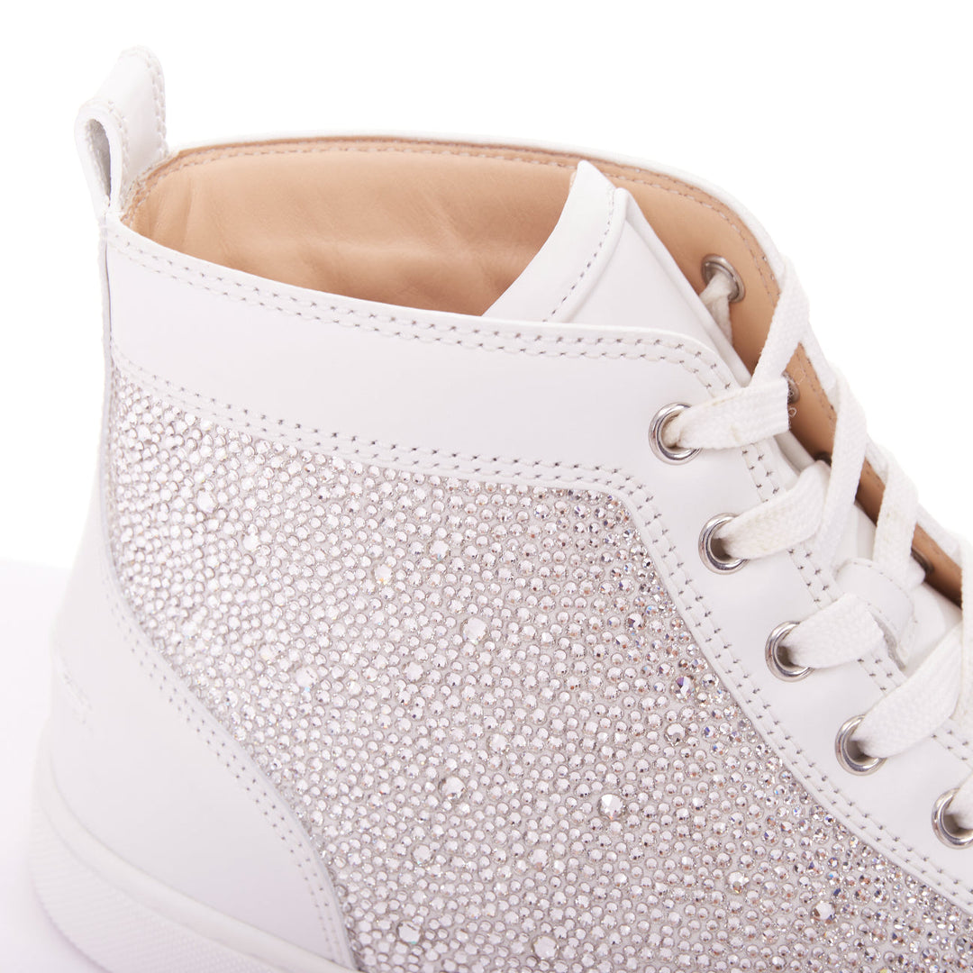CHRISTIAN LOUBOUTIN Louis Strass white leather crystal hi top sneaker EU44.5