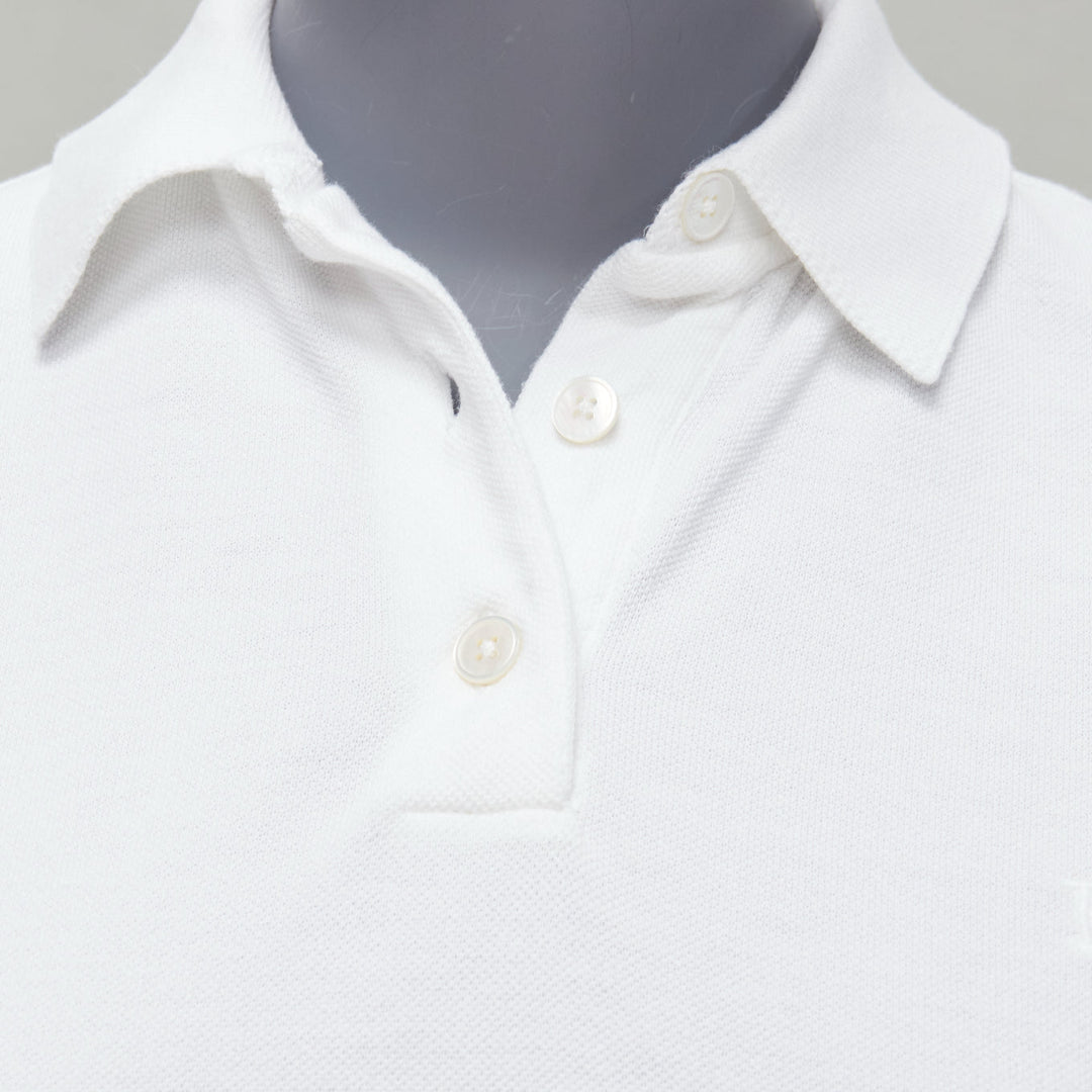 HERMES white cotton pique H embroidered logo slim fit polo shirt S