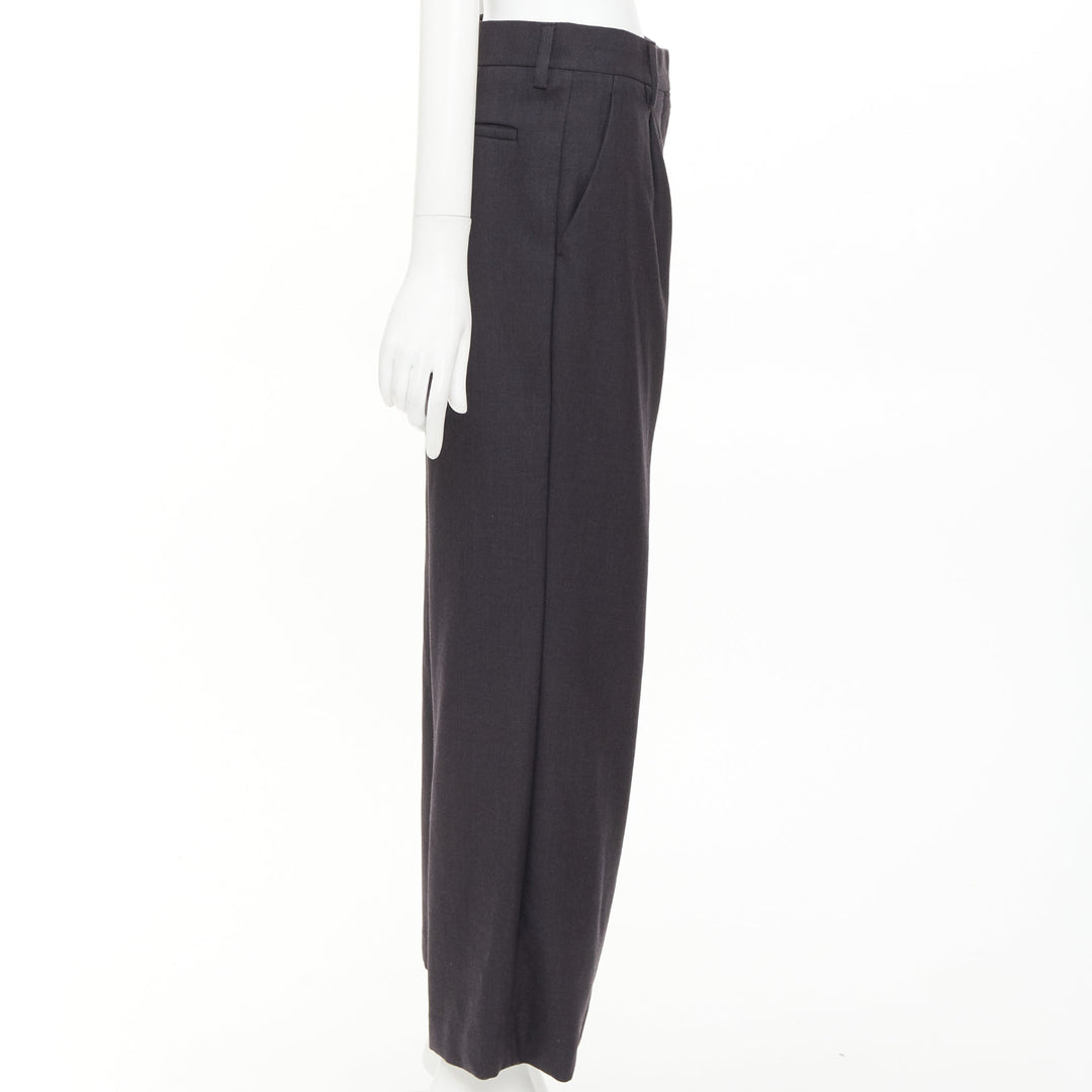 PRADA 2022 dark grey virgin wool pleated wide leg cropped pants IT38 XS