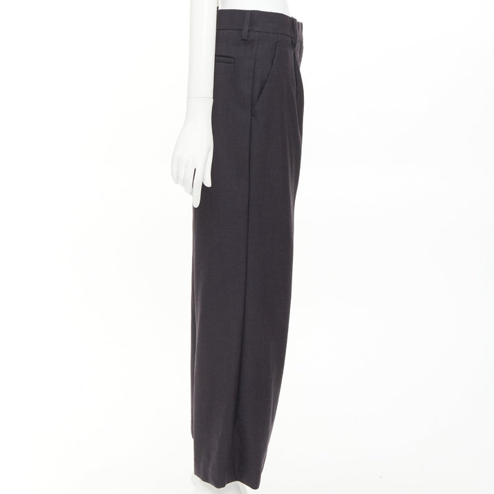 PRADA 2022 dark grey virgin wool pleated wide leg cropped pants IT38 XS