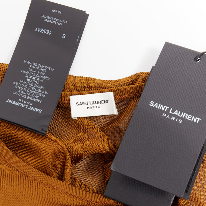 SAINT LAURENT 2022 warm brown slinky viscose semi sheer knit maxi tank dress S