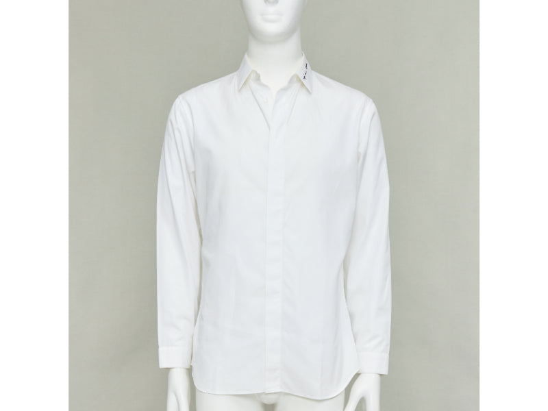DIOR HOMME white cotton black scribble embroidered collar dress shirt EU39 M