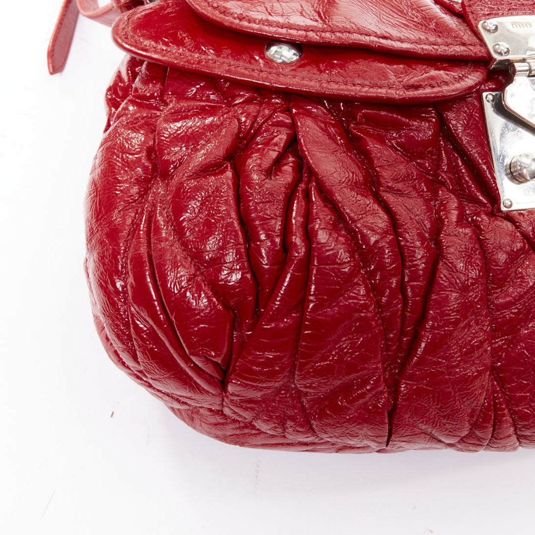MIU MIU Coffer Hobo red Matelasse patent leather quilted crossbody bag