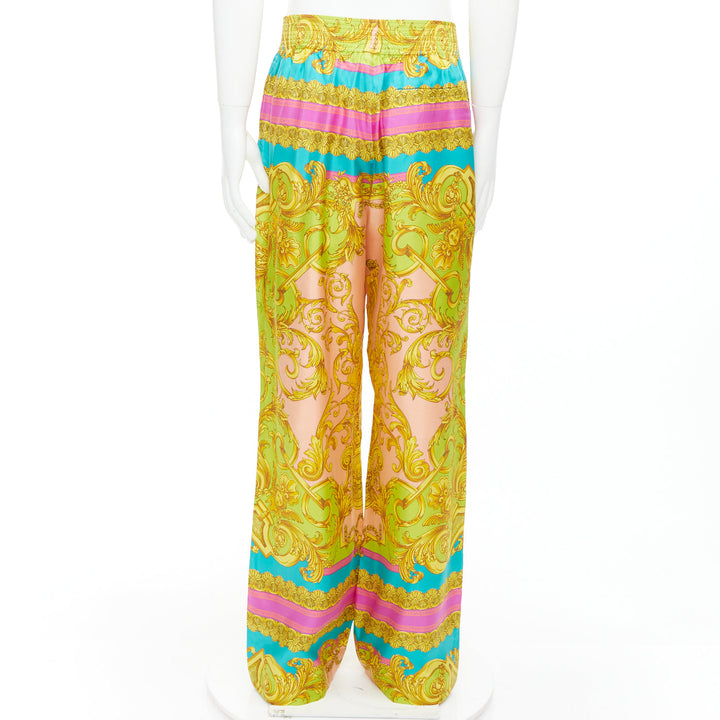 VERSACE Barocco Goddess 100% silk twill graphic print wide leg pants EU48 M