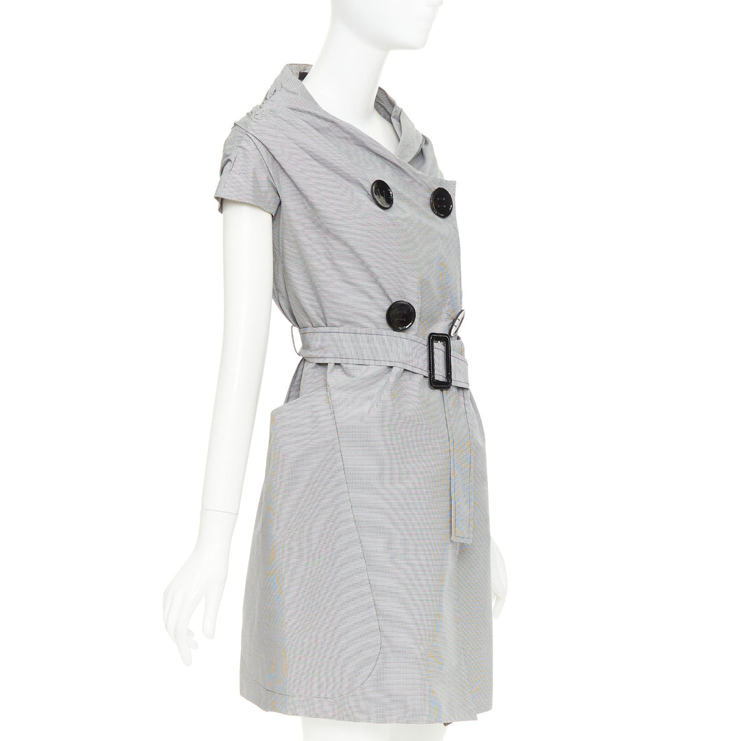 MAURIZIO PECORARO grey check cotton double breasted belted trench dress IT38 XS