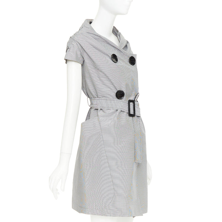 MAURIZIO PECORARO grey check cotton double breasted belted trench dress IT38 XS