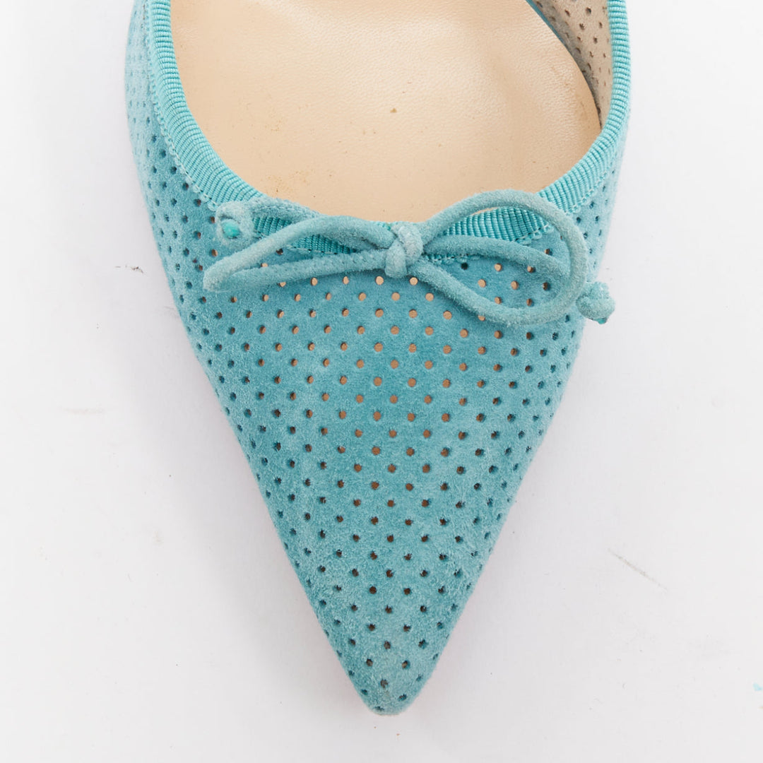 CHRISTIAN LOUBOUTIN Hall Sling Pump 55 sky blue suede pointy slingbacks EU36.5