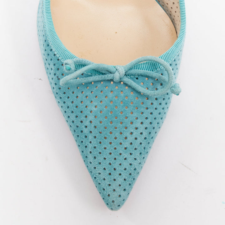 CHRISTIAN LOUBOUTIN Hall Sling Pump 55 sky blue suede pointy slingbacks EU36.5