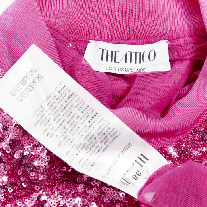 THE ATTICO hot pink sequin dolman sleeves crew neck mini dress IT38 XS