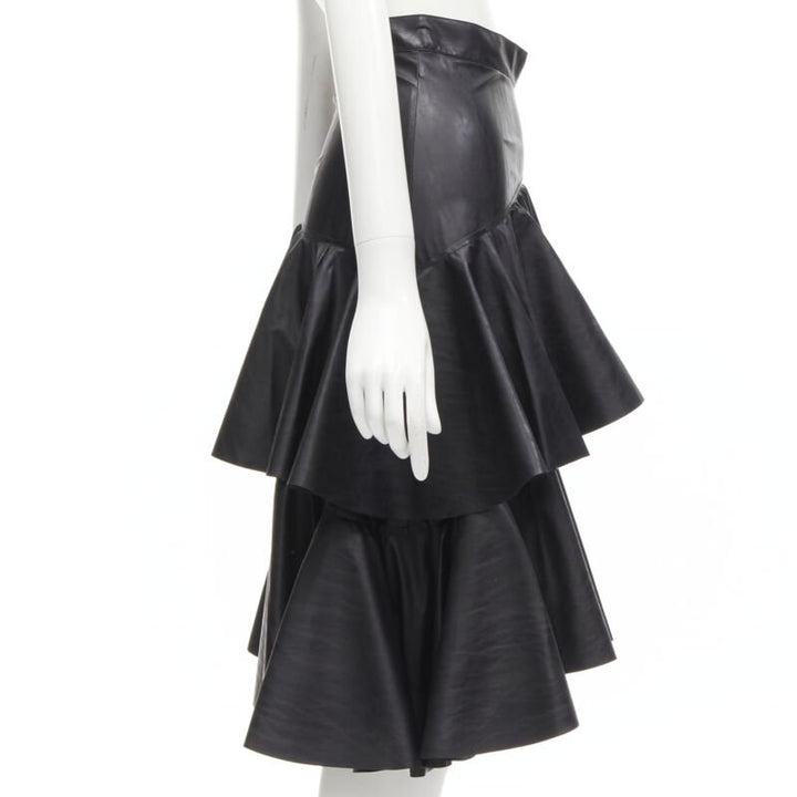 PHILOSOPHY DI LORENZO SERAFINI black faux leather asymmetric tier skirt IT38 XS