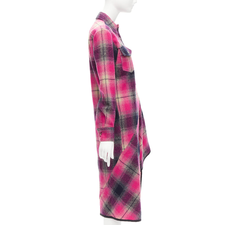 DRIES VAN NOTEN 100% wool black pink plaid bias splice hem dress FR34 XS