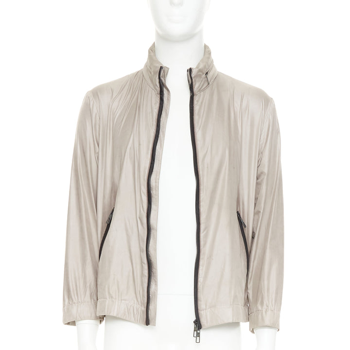 GIORGIO ARMANI champagne silver technical zip up blouson bomber jacket IT48 M