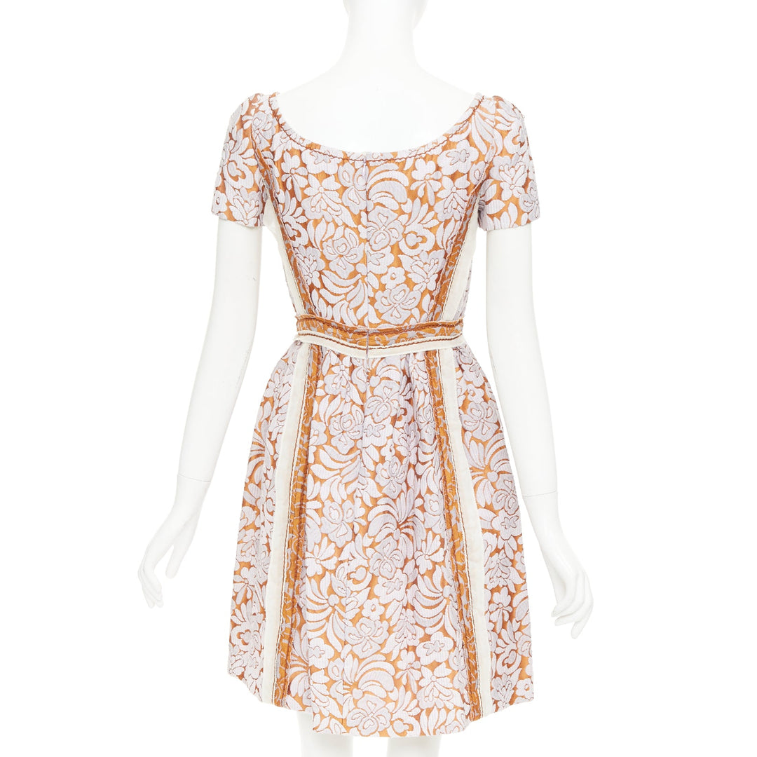 PRADA 2015 Runway purple brown floral jacquard overlocked stitch dress IT38 XS