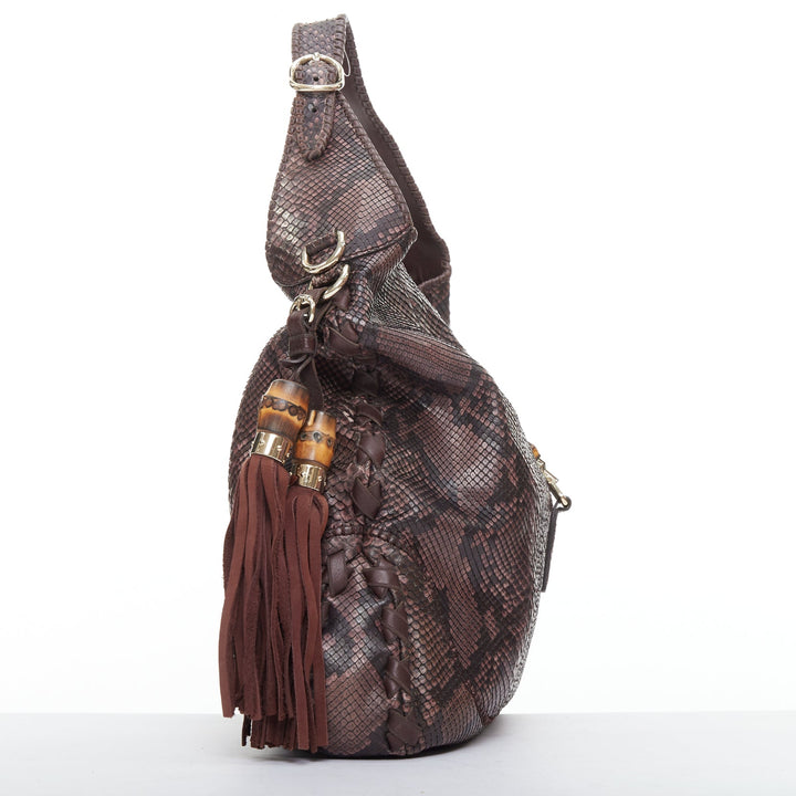 GUCCI Jackie Hobo dark red scaled leather bamboo horsebit crossbody satchel
