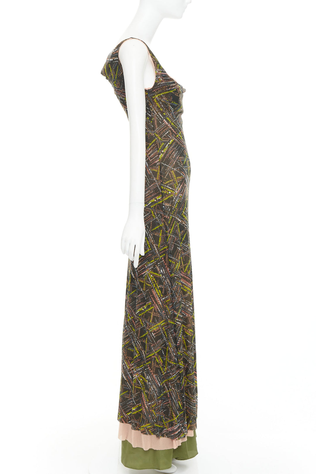 SEVERINE PERAUDIN Vintage Sinop brown opium purple abstract long dress M