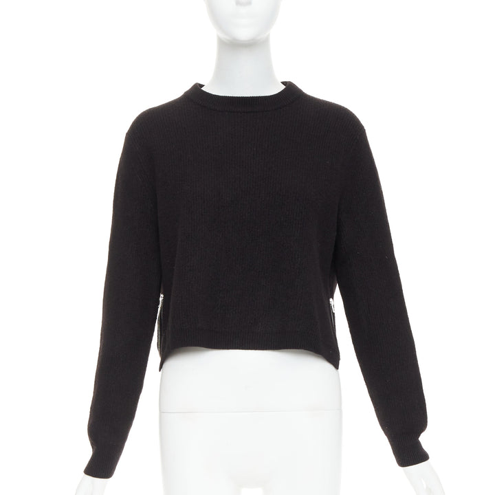 ACNE STUDIOS 2014 Misty Boiled black merino wool crop zip side pullover XS