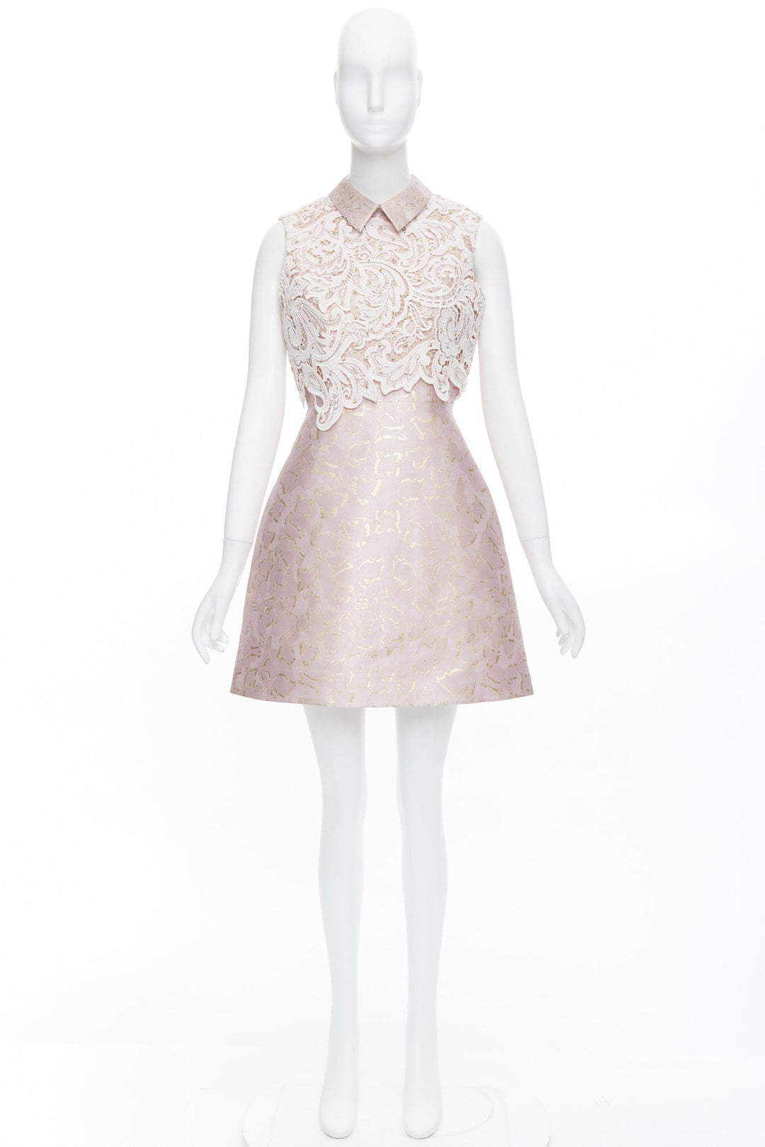 MARY KATRANTZOU blush gold jacquard crystal lace overlay bodice dress UK10 M