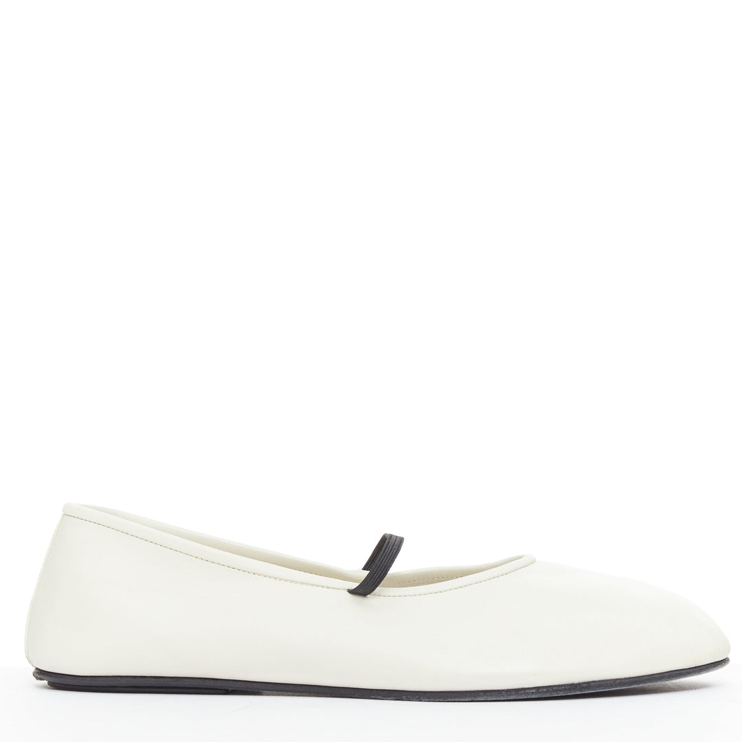 THE ROW off white nappa calfskin leather black elastic ballerina flats EU37
