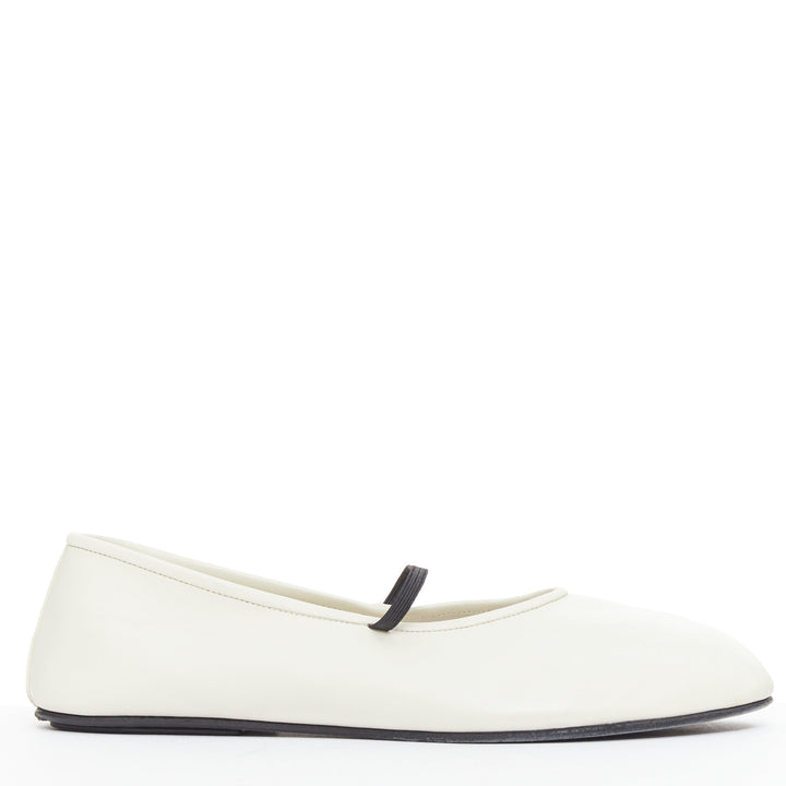 THE ROW off white nappa calfskin leather black elastic ballerina flats EU37